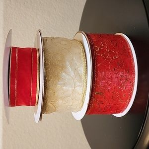 3 Rolls Holiday Kirkland Wire-edged Ribbon, 117 yards approx total